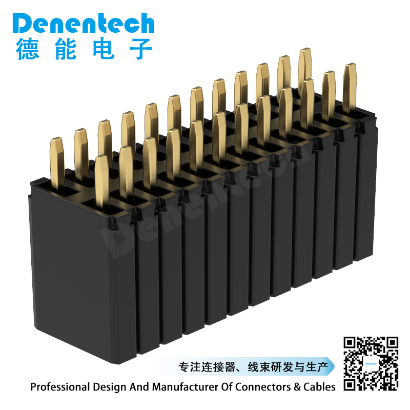 Denentech 价格低廉1.27*2.54mm排母连接器塑胶H8.5双排180度端子插件 直插排母